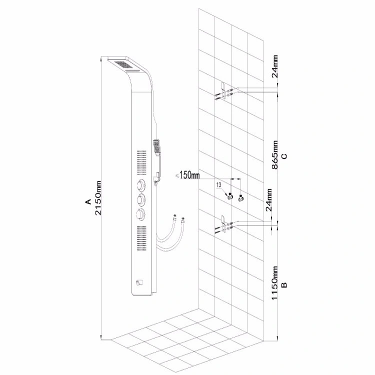 Luxury Thermostatic LED Bathroom Stainless Steel Wall Mounted Waterfall Shower Panels