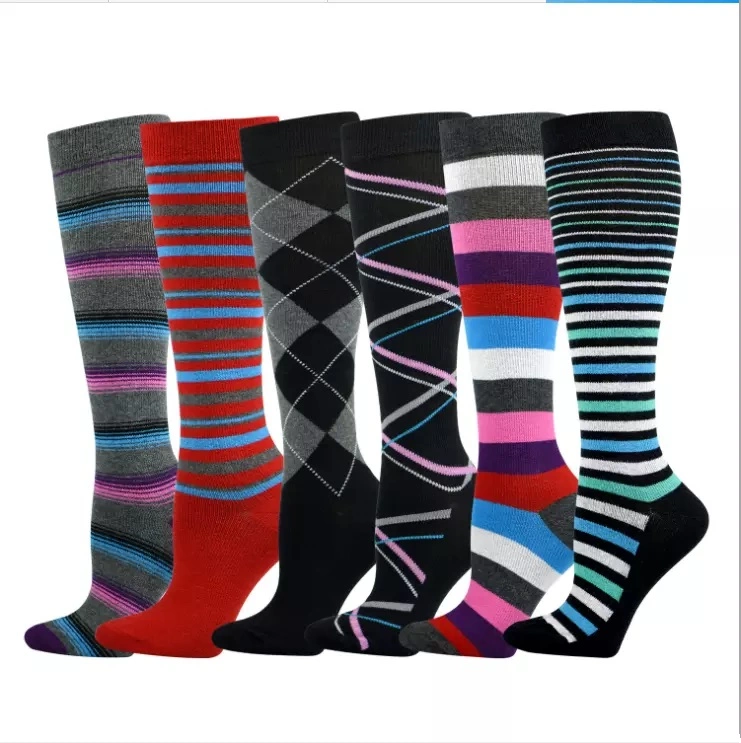 Knit 20-30 Mmhg Funny Knee High Sport Women Colorful Compression Socks Sports Socks Athletic Socks