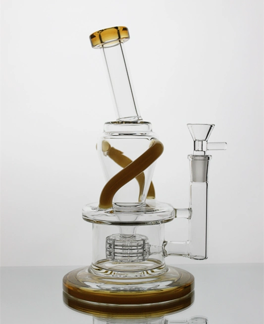 Oil Rig Pipe Glass Water Pipes with Yellow Percolator and 14mm Joint Recycler Glass Pipe