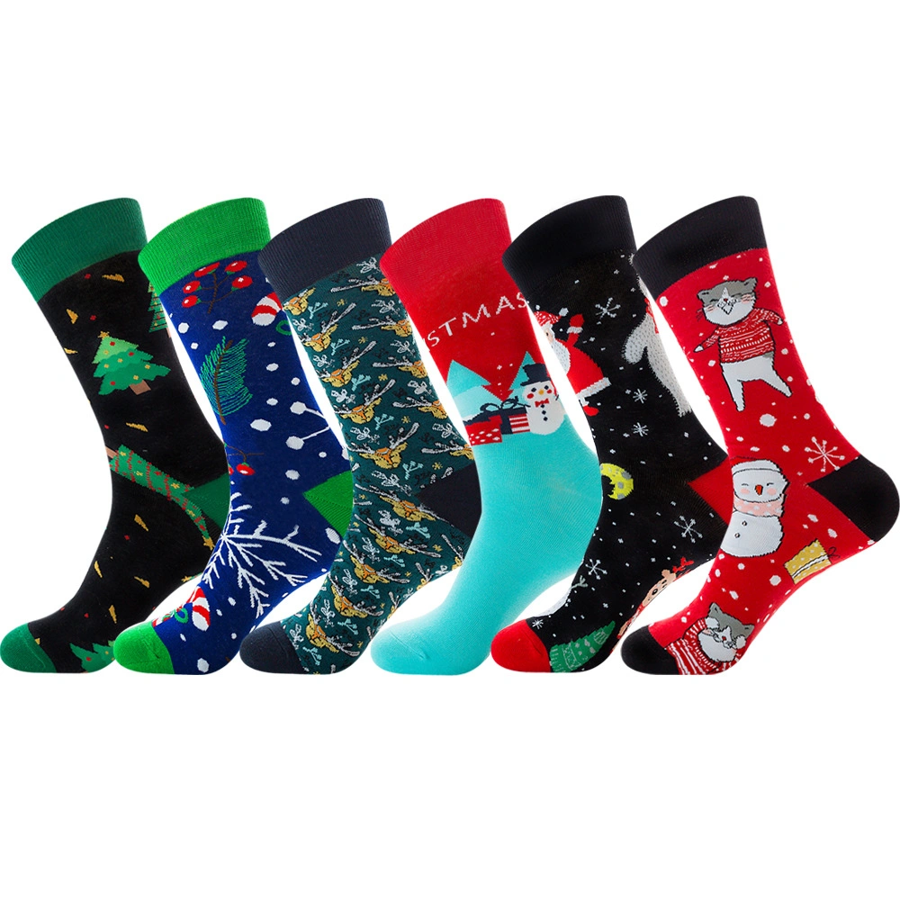 Happy Cat, Christmas Candy, Santa Claus, Snowman, Christmas Tree, Snowflake, Gift, Red Elk, Male Midstream Socks Christmas Sock