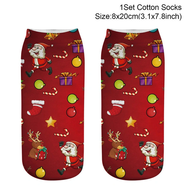 New Christmas Socks Women Cotton Funny Socks with Pattern Print Red Cute Kawaii Female Short Warm Socks High Christmas Gift