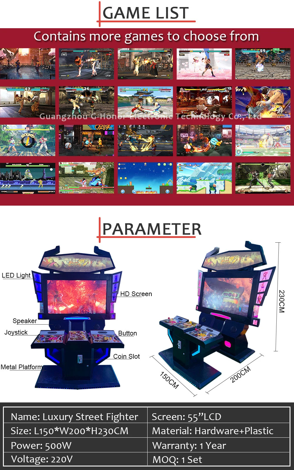 Luxury Arcade Street Fighter Game Console 55 Inch Screen Simulator Video Game Machine Arcade Cabinet Arcade Game Machine for Adult