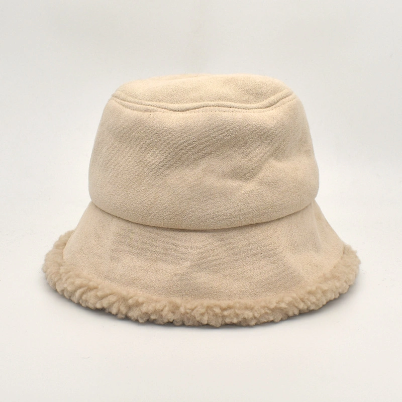 Suede Chunky Traditional Plaid Plush Wool Fur Soft Thicken Warm Winter Bucket Hat Cap