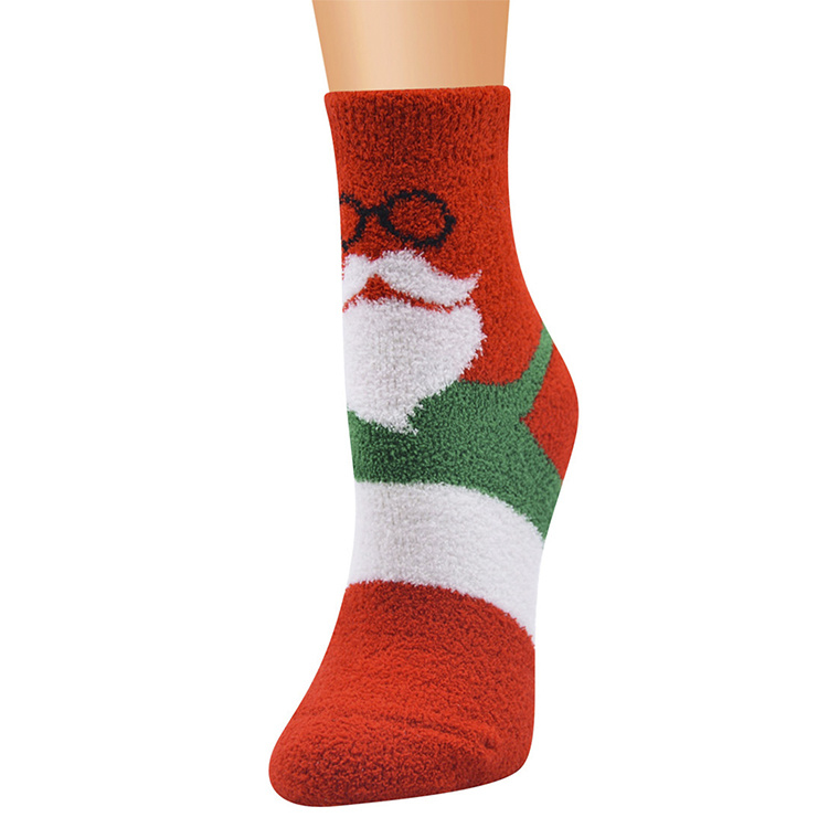 Custom Logo christmas Gift Santa Color Feather Animal Terry Fluffy Happy Funny Socks