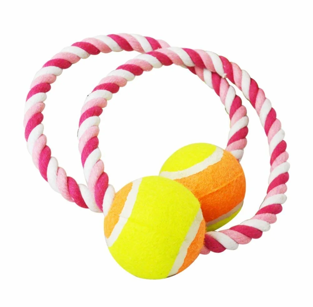 Cotton Weaving Tennis Round Chew Rope Dog Cat Pet Teething Aid Tug Rope Toy