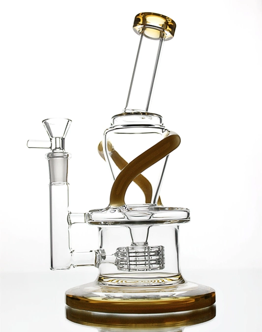 Oil Rig Pipe Glass Water Pipes with Yellow Percolator and 14mm Joint Recycler Glass Pipe