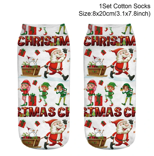 New Christmas Socks Women Cotton Funny Socks with Pattern Print Red Cute Kawaii Female Short Warm Socks High