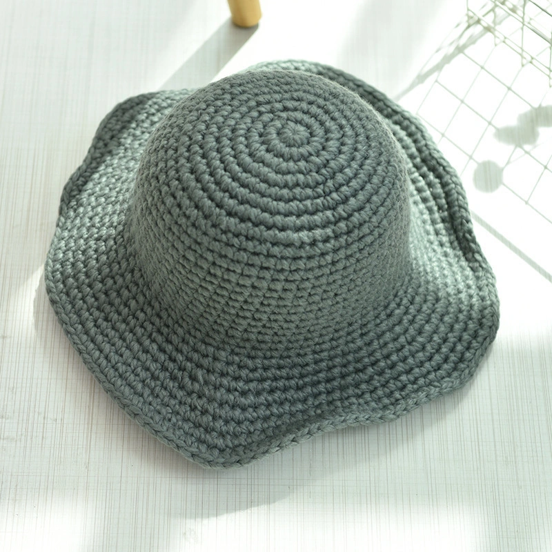 Winter Thicken Wool Blended Knitted Bucket Hat Solid Color Fisherman Hat