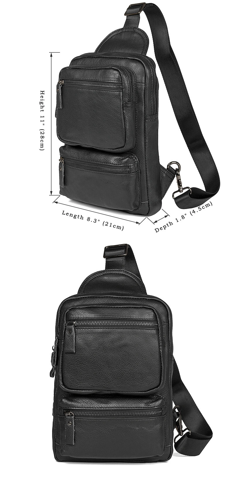 Good Quality Fashion Men Outdoor Cross Body Bag Black Grain Leather Chest Bag for Men