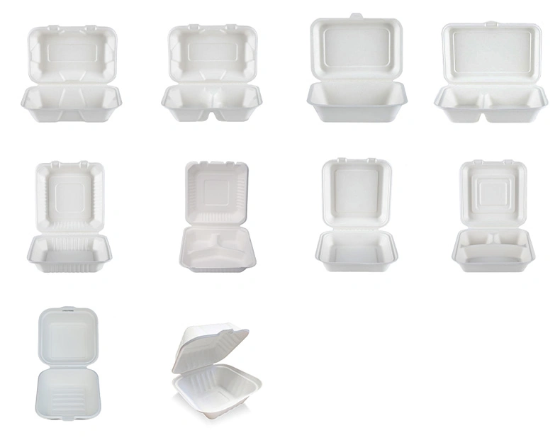 Eco Friendly Degradable Compostable Sugarcane Bagasse Clamshell Box Lunch Box
