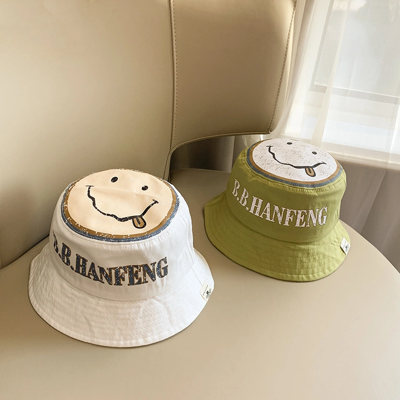Smiley Letters Children's Fisherman Hat Flat Top Bucket Hat