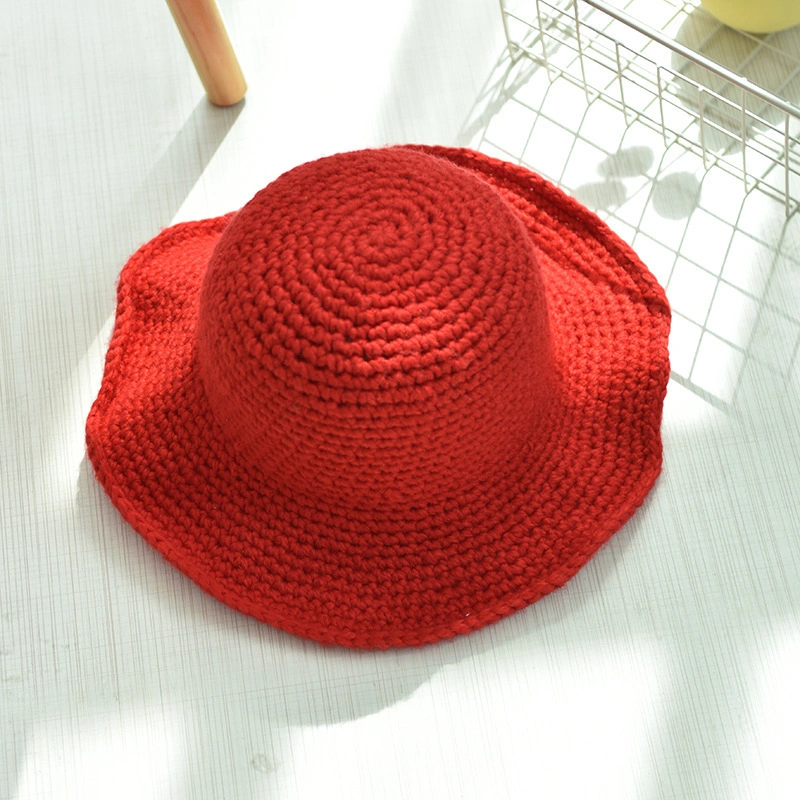Winter Thicken Wool Blended Knitted Bucket Hat Solid Color Fisherman Hat