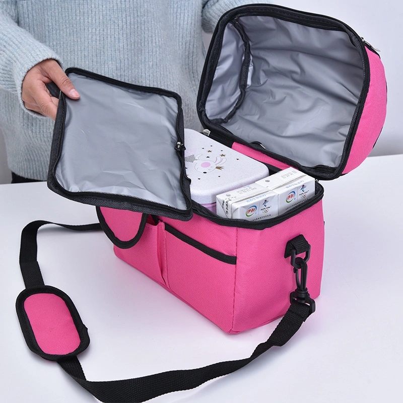 Portable Double Layer Storage Insulation Lunch Bag Messenger Cooler Bag for Food Cooler Tote Bag