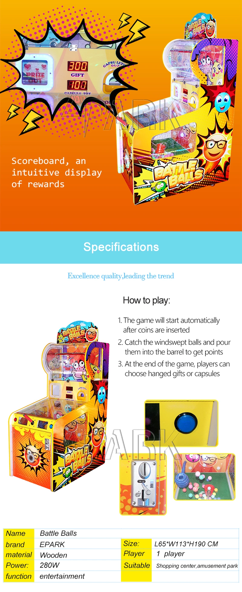 Newest Design Catch Ball Redemption Arcade Game Machine Kids&Adults Games for Shopping Center