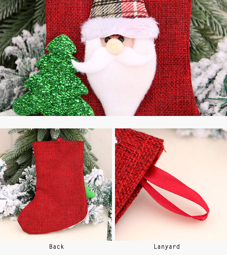 New Linen Medium Christmas Socks Santa Claus Christmas Decorations Christmas Gift Bag in Socks
