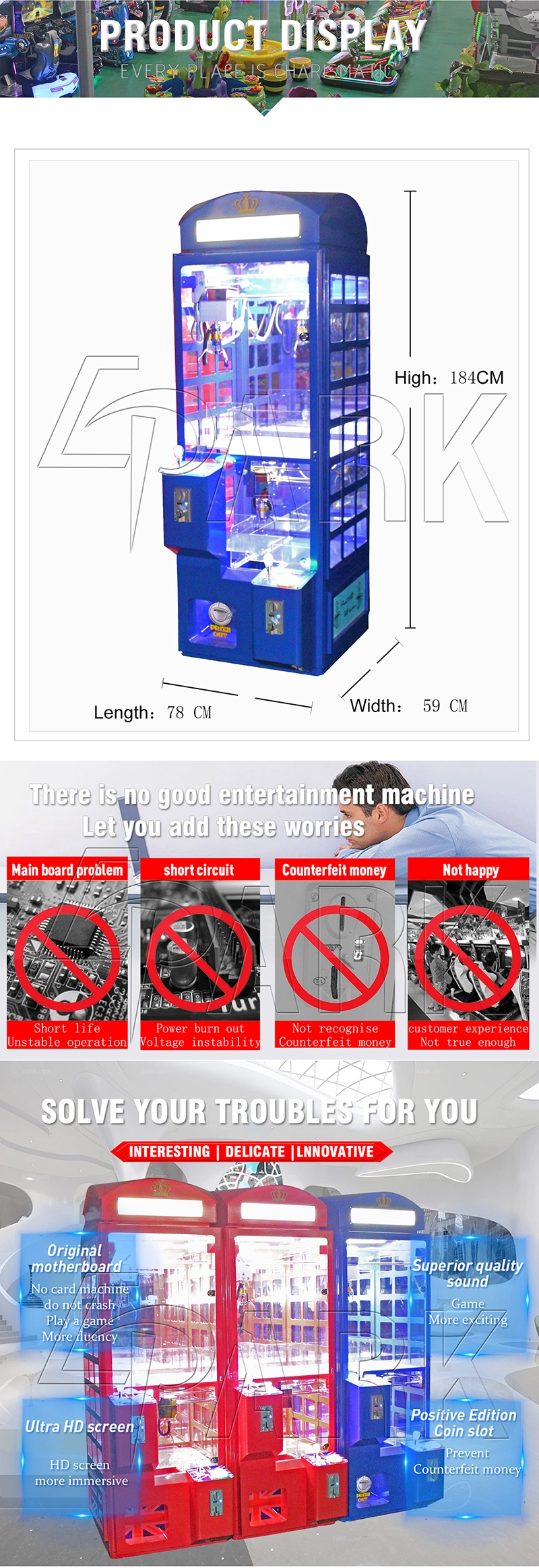 Hot Selling Kids Crane Toy Grabber Game Machine Catch Doll Machine for Game Center