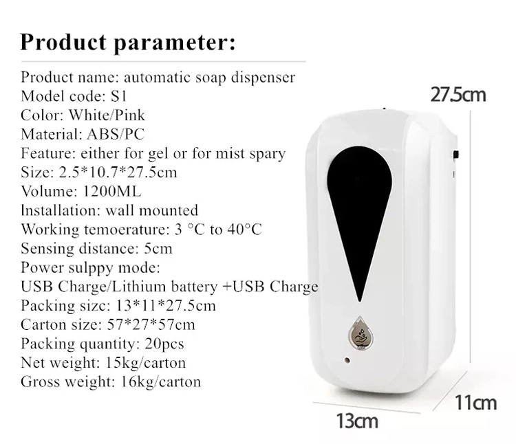 1200ml Automatic Soap Dispenser Dispenser for Bathroom, Kitchen, Toilet