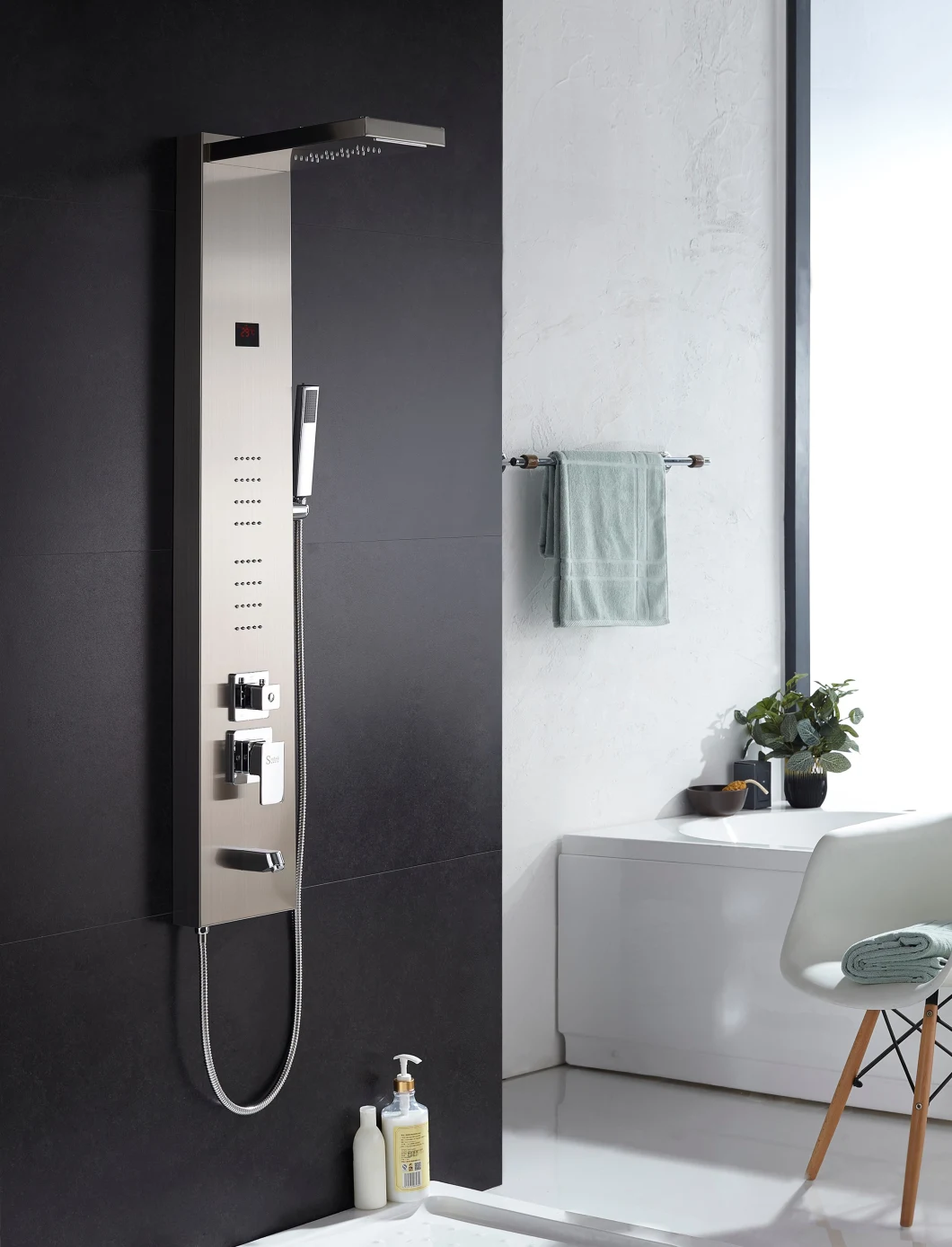 Woma 4 Function SS304 Shower Panel with Hand Shower in Chrome Mirror Finish (Y044)