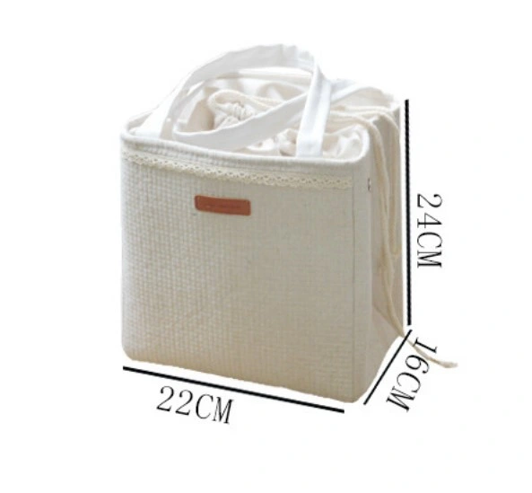 Cotton Linen Thicken Aluminum Foil Insulation Package Lunch Box Bag Portable Waterproof Lunch Beam Mouth Lunch Bag Outdoor Picnic Bag