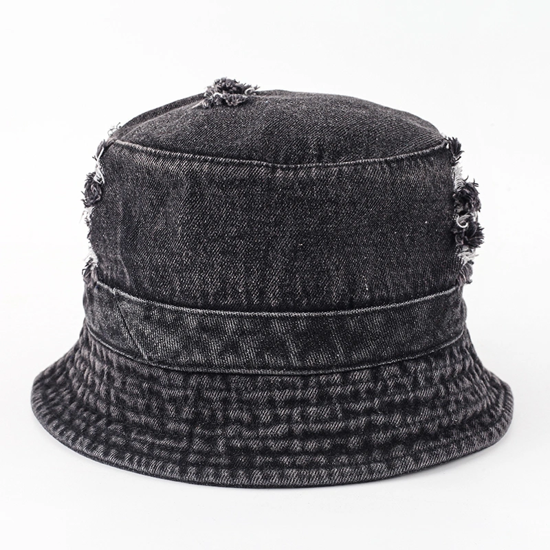 Wholesale Plain Kids Denim Distressed Bucket Hats in Bulk