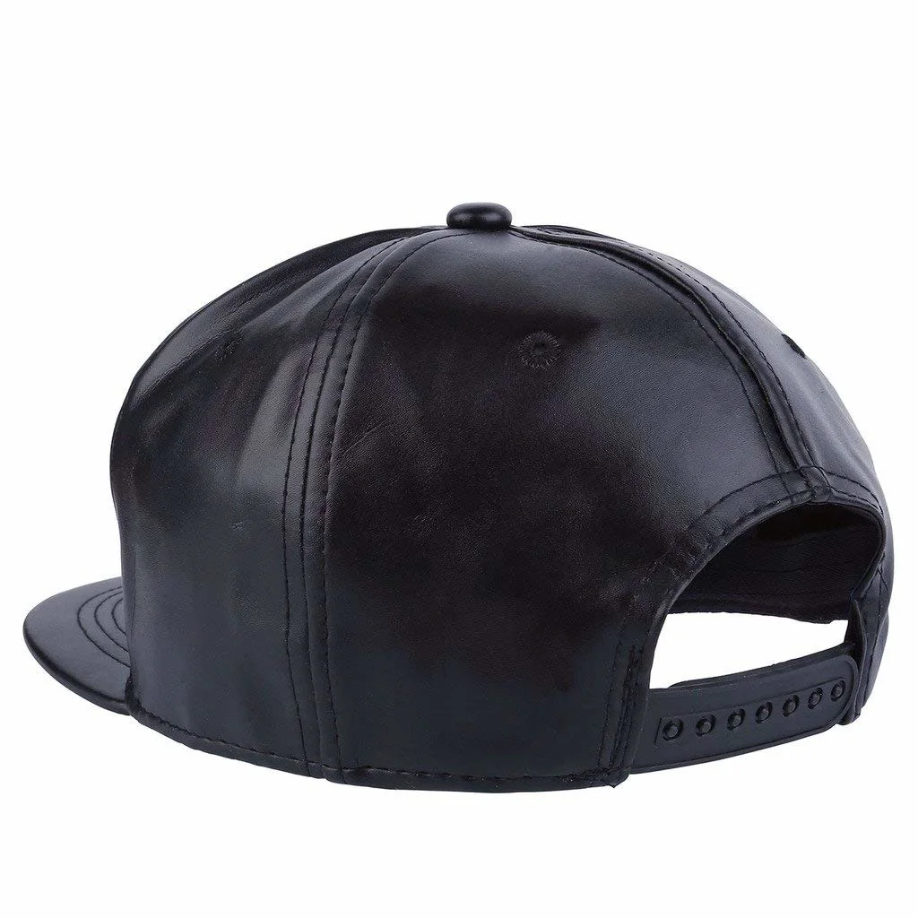 Sedex Audit Men Baseball Cap Hip-Hop Style PU Leather Flatbill Trunker Snapback Cap Black