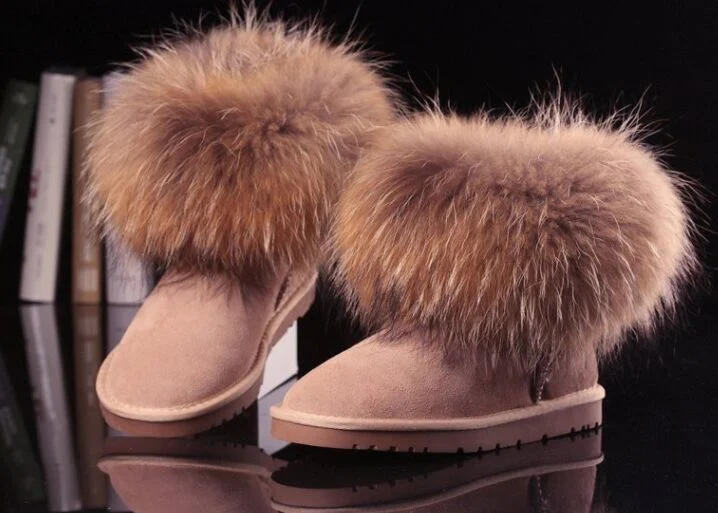 MID Calf Sheepskin Fur Women Snow Boos Winter Warm Boots