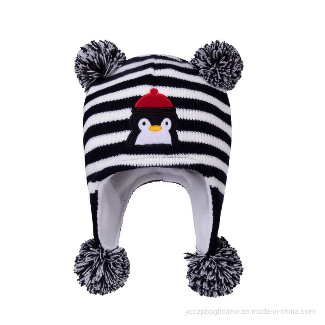 Wholesale Custom Winter Snow Kids Childern Knitted Earlap Beanie Hat