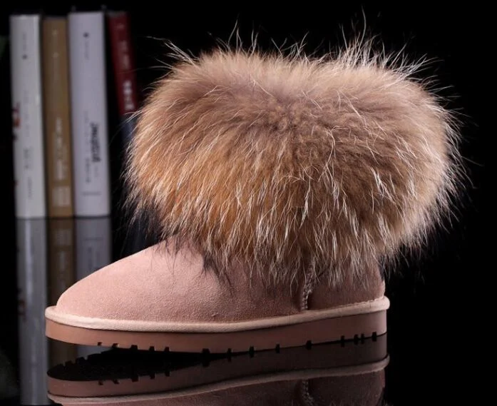 MID Calf Sheepskin Fur Women Snow Boos Winter Warm Boots