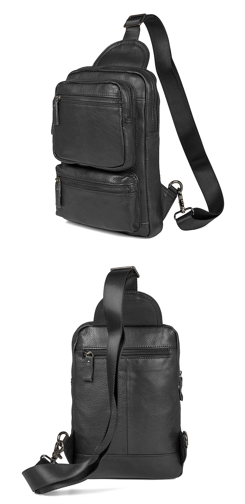 Good Quality Fashion Men Outdoor Cross Body Bag Black Grain Leather Chest Bag for Men