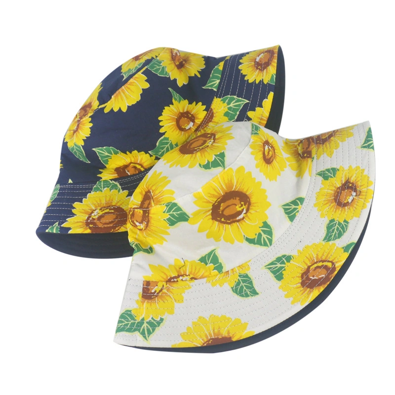 Cotton Printed Sunflower Fisherman Hat Trend Double-Sided Wear Sunhat