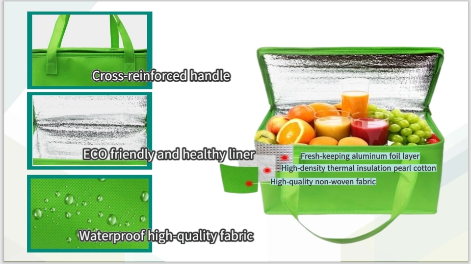 Wholesale Foldable Non-Woven Aluminum Foil Insulation Box, Lunch Tote Travel Picnic Bento Cooler Bag