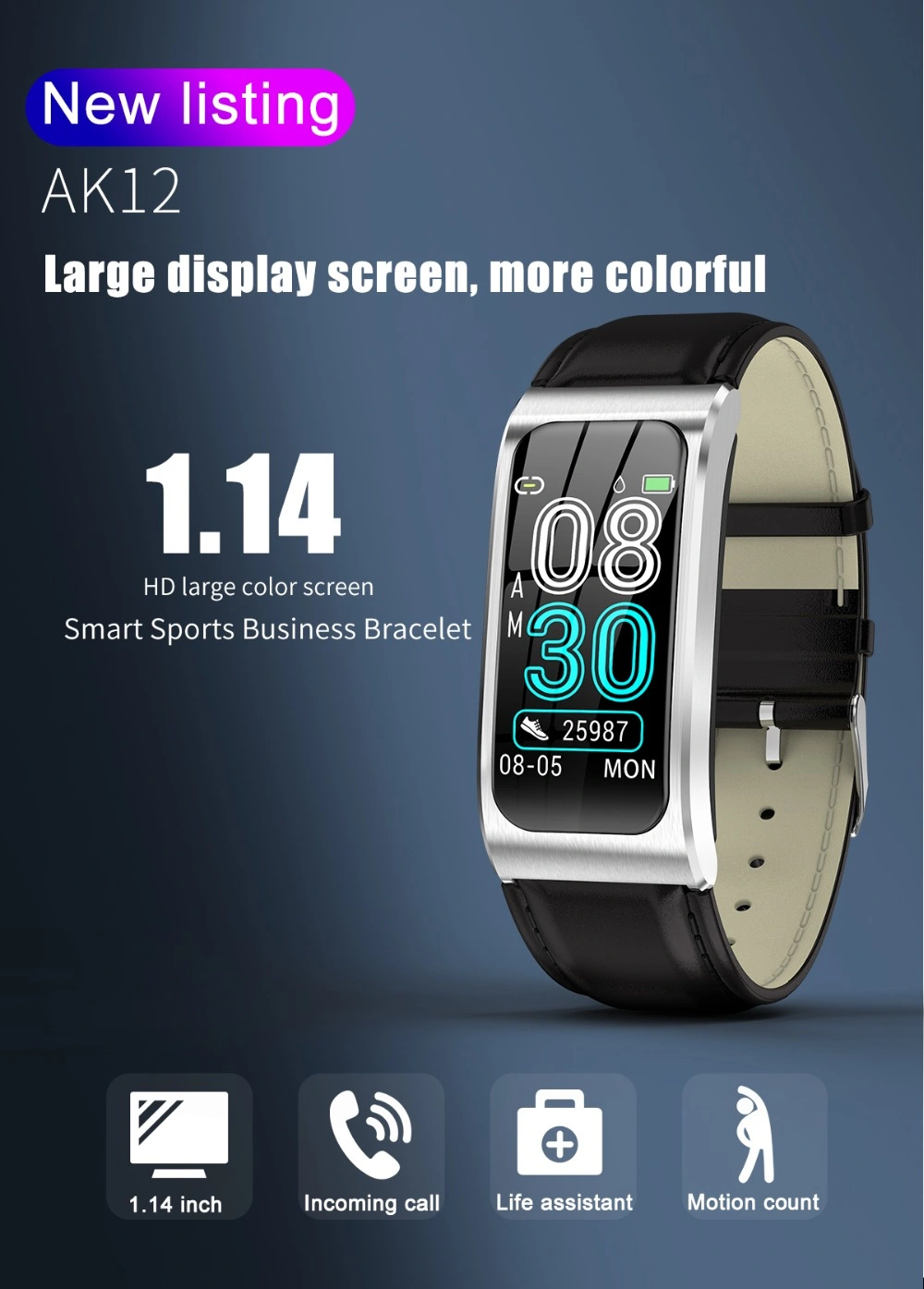 Ak12 Smart Bracelet Watch Heart Rate Sleep Monitor Blood Pressure Fitness Tracker Pedometer