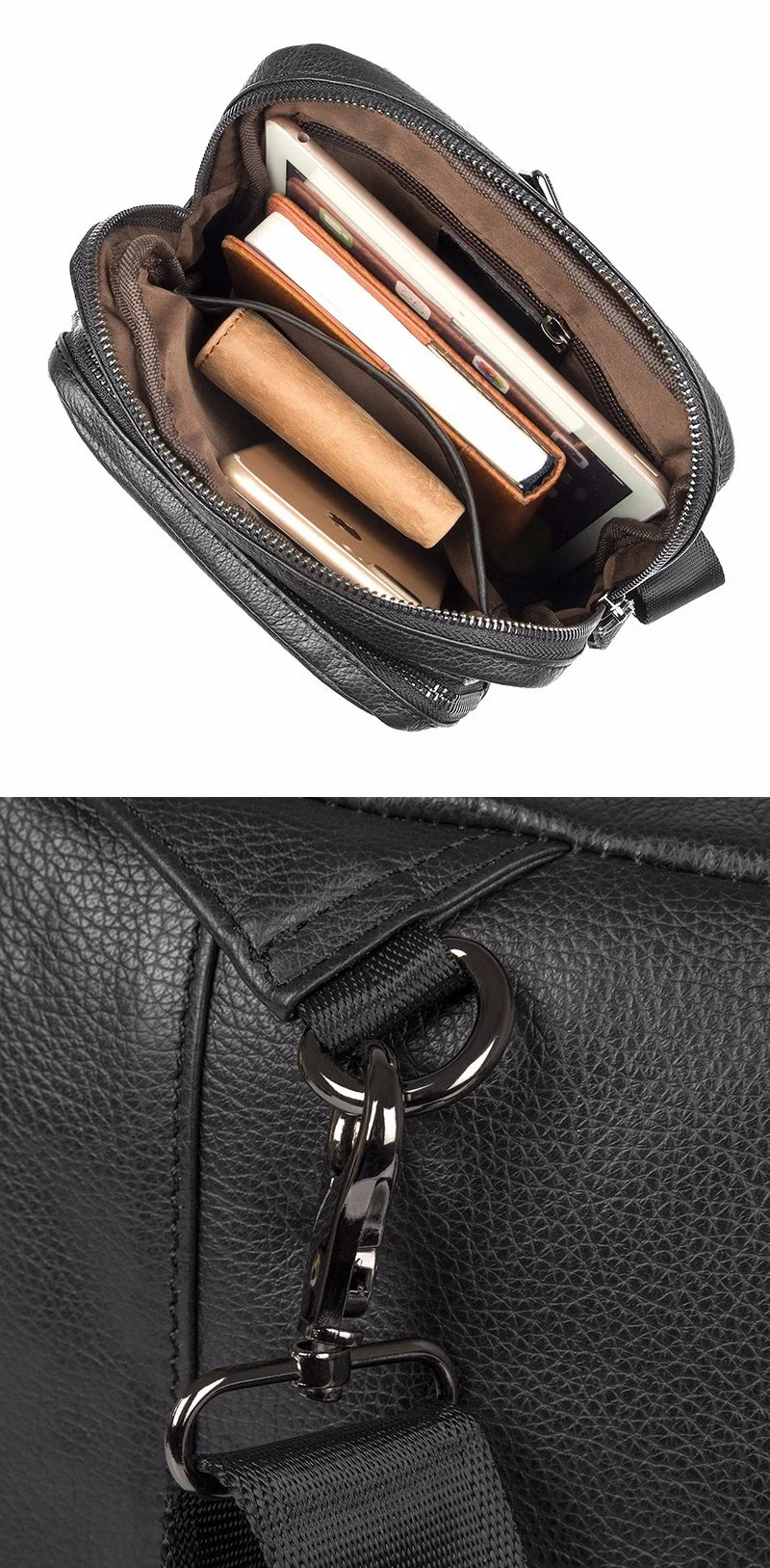 Good Quality Fashion Men Outdoor Cross Body Bag Black Grain Leather Chest Bag for Men