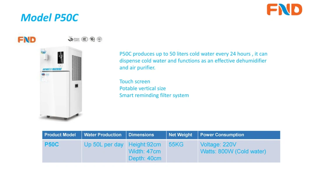 Atmospheric to Water Dispenser with UF System for Commercial Usage Cold and Hot Mineral Water