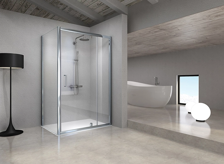 Ige Hotselling Rectangle Corner Shower Cabin Tempered Chromed Bath Cabinet for Hotel (WM-J-002)