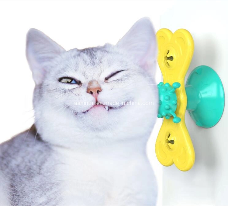 Pet Products Cat Windmill Toy Funny Massage Rotatable Cat Toys with Catnip Ball Teeth Cleaning Toys