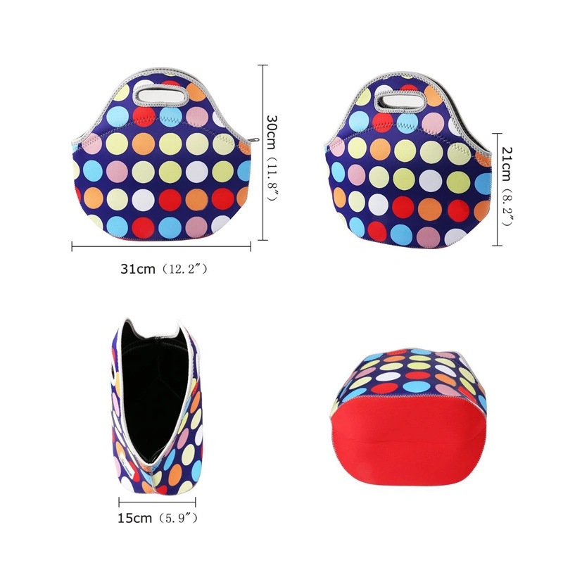 2020 Fashion DOT Design Zipper Reusable Tote Neoprene Lunch Bags For Women