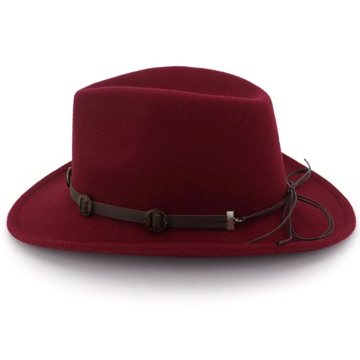 Classic Wool Felt Jazz Hat PU Ribbon Cowboy Hat