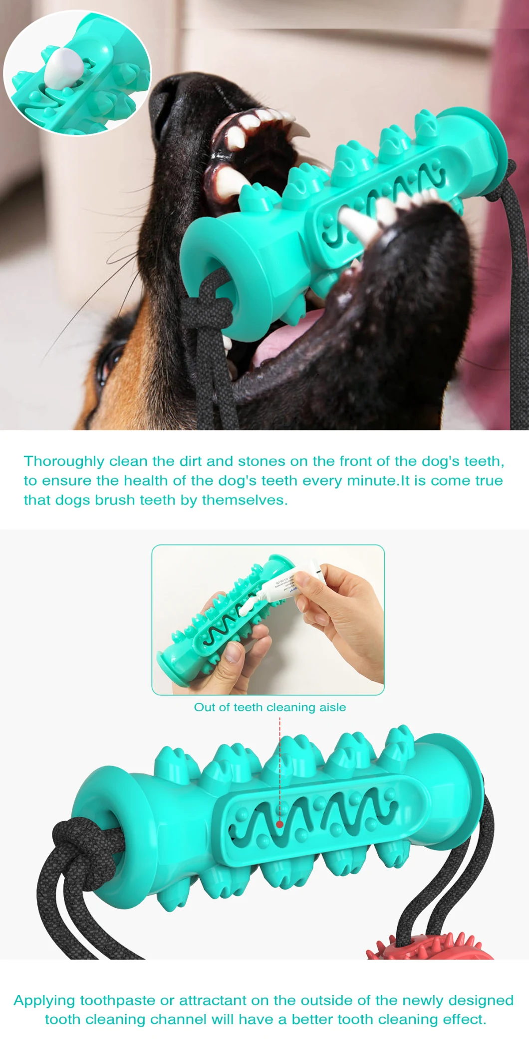 Dog Toothbrush Toy with Rubber Chew Ball for Dog Toy Pet Products