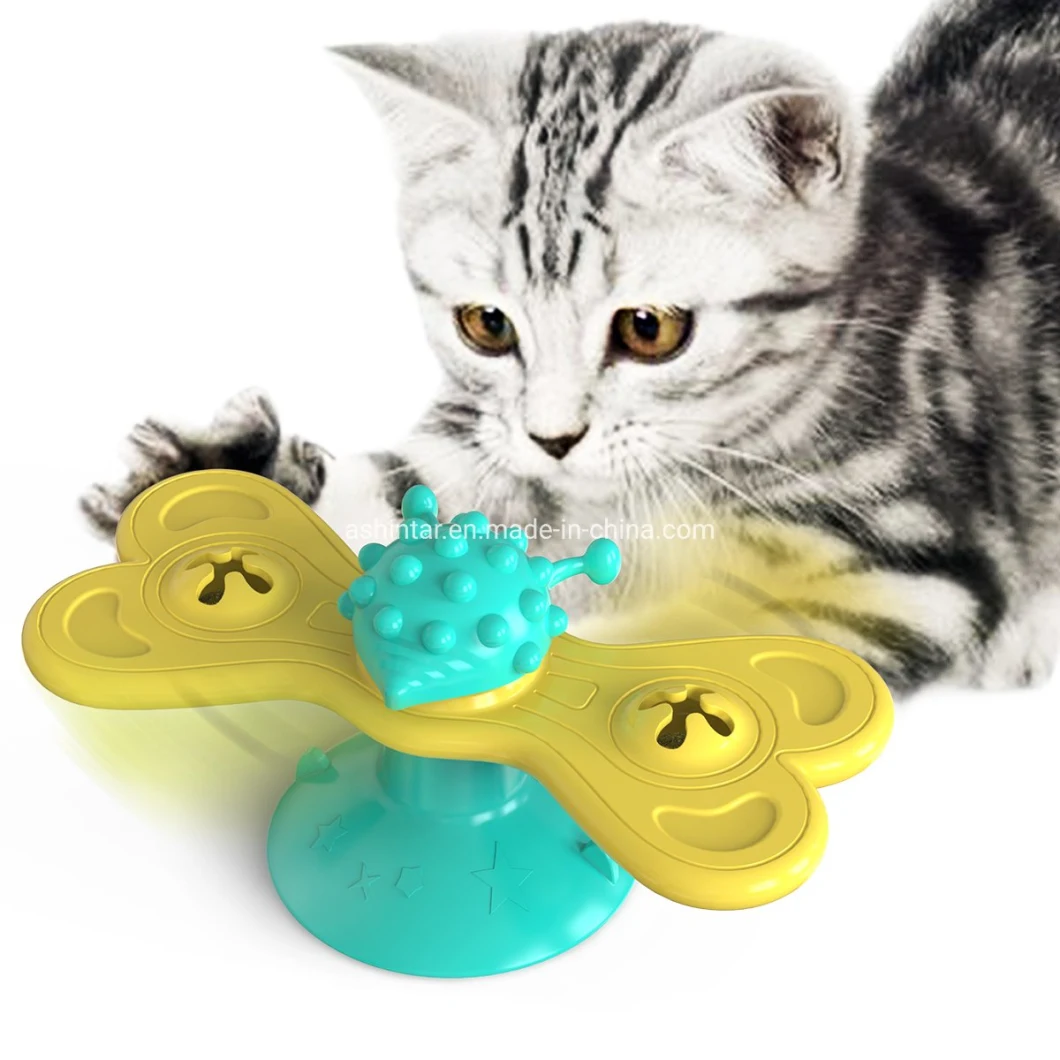 Pet Products Cat Windmill Toy Funny Massage Rotatable Cat Toys with Catnip Ball Teeth Cleaning Toys