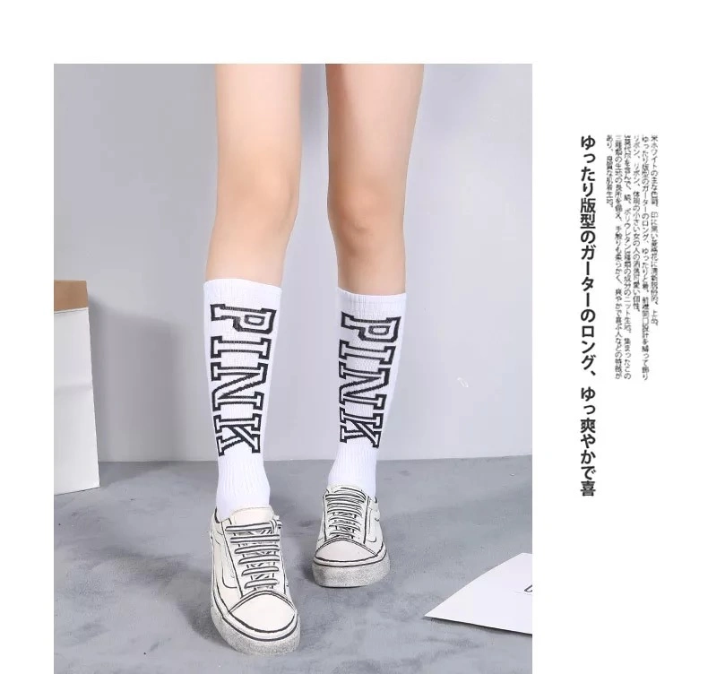 New Women Printed Socks Pink Letters Inscription Black White Cotton Funny Socks