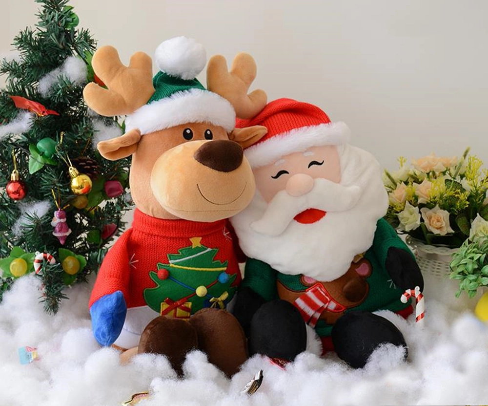 Christmas Toy Santa Claus and Christmas Deer Gift for Child Plush Pillow Soft Stuffed Plush Toy