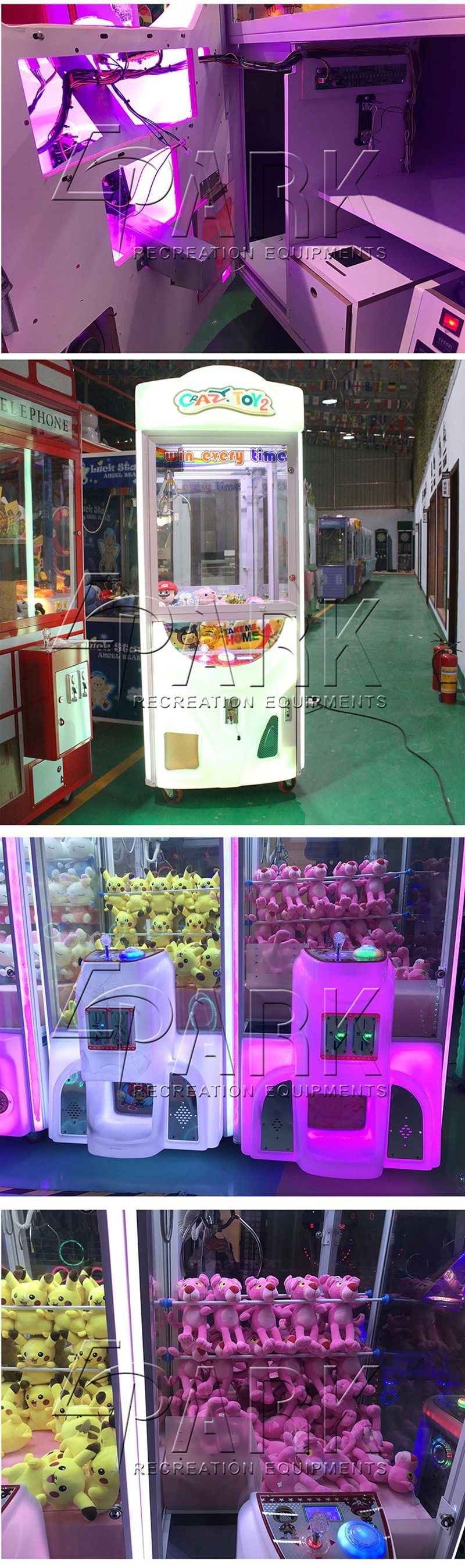 Newest Colorful LED Children Crane Toy Vending Machine Crazy Toy Game Simulator Toy Crane Game Machine