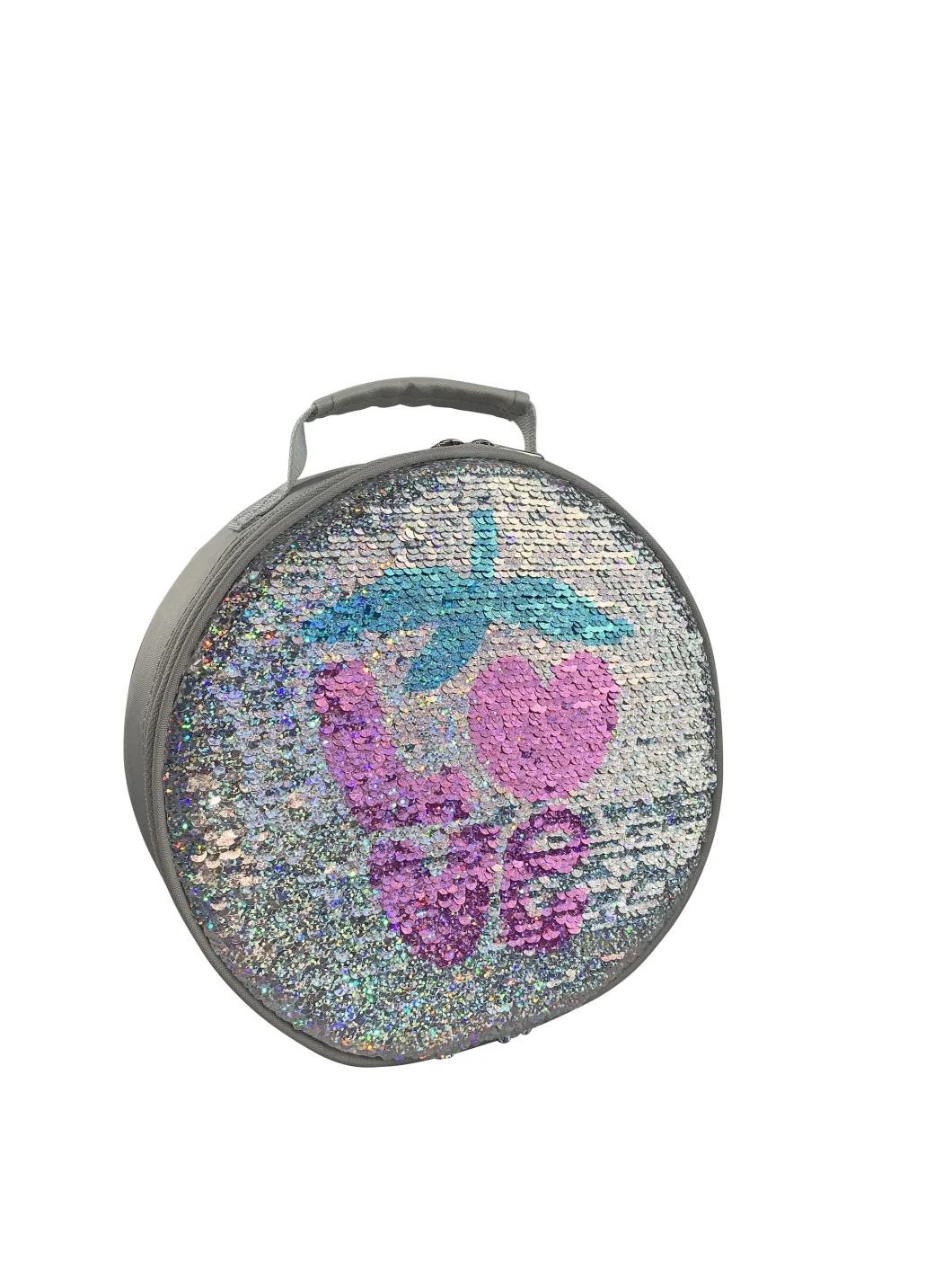 Sequin Flipable Holographic Love Strawberry Round Lunch Bag for Kids