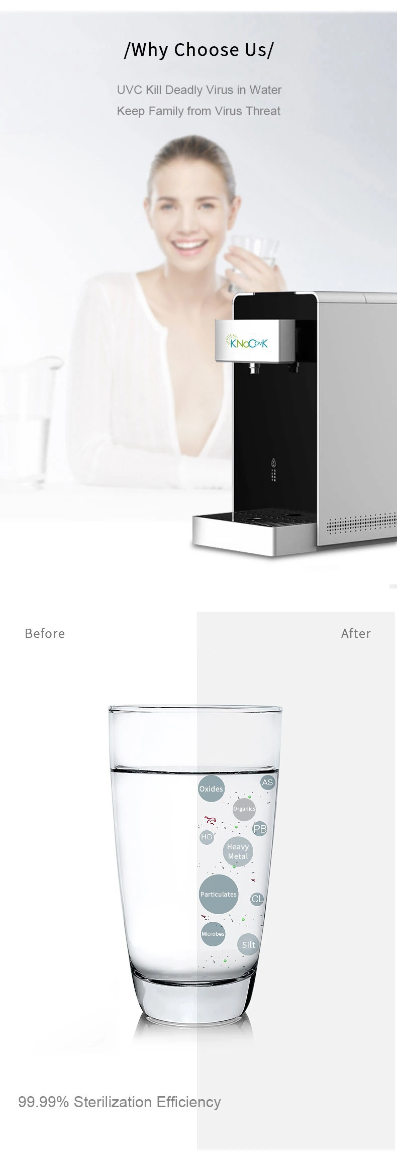 Multifunctional Water Dispenser Home and Office Use with UV LED Disinfection Bulb Water Purifier