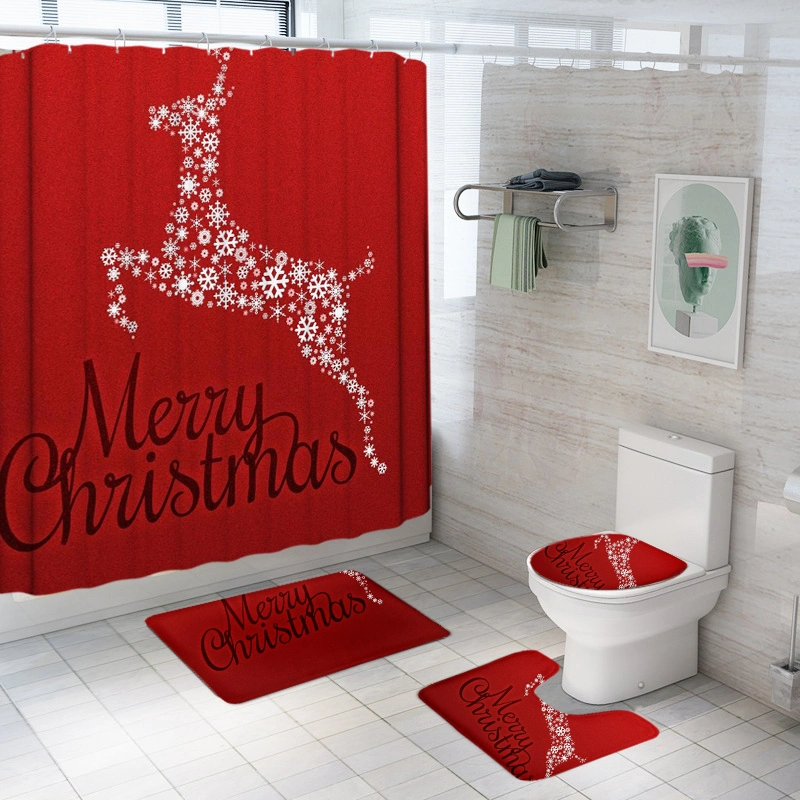 Bathroom Rug Set for Christmas Shower Curtain Non Slip Mat Bathroom Rug Set 4 Piece