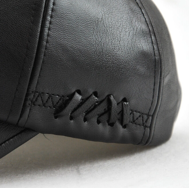 Custom Black Genuine Leather Hat Adjustable Baseball Ball Cap