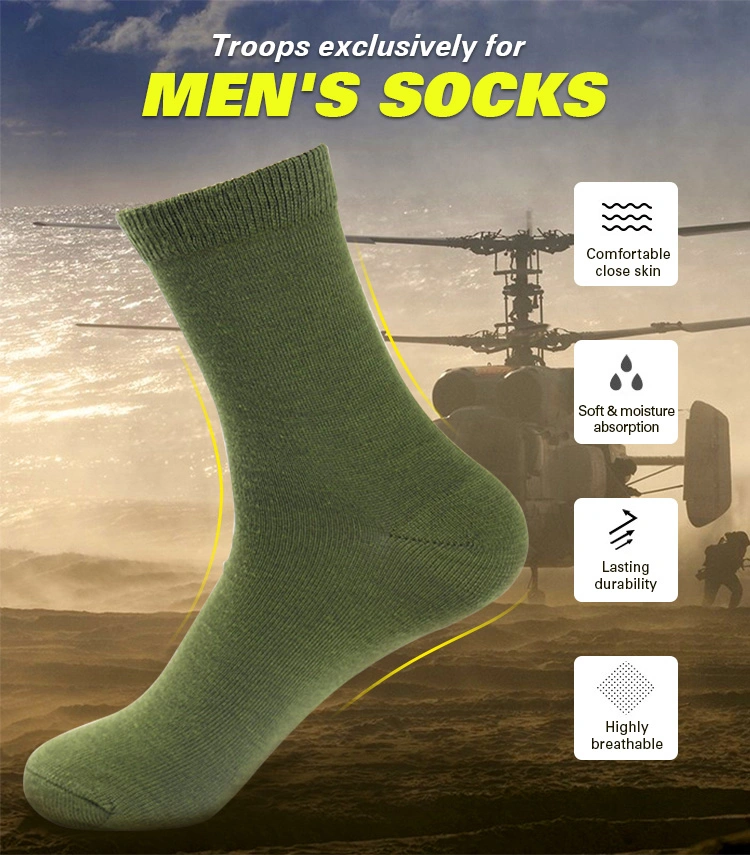 Custom Middle Crew Army Green Military Socks Double Needle Cotton Crew Socks
