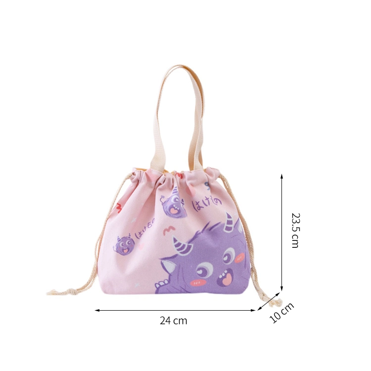 Custom Eco-Friendly Cotton Cute Lunch Tote Bag Insulated Thermal Cooler Bag Kids Drawstring Canvas Lunch Cooler Bag for Women