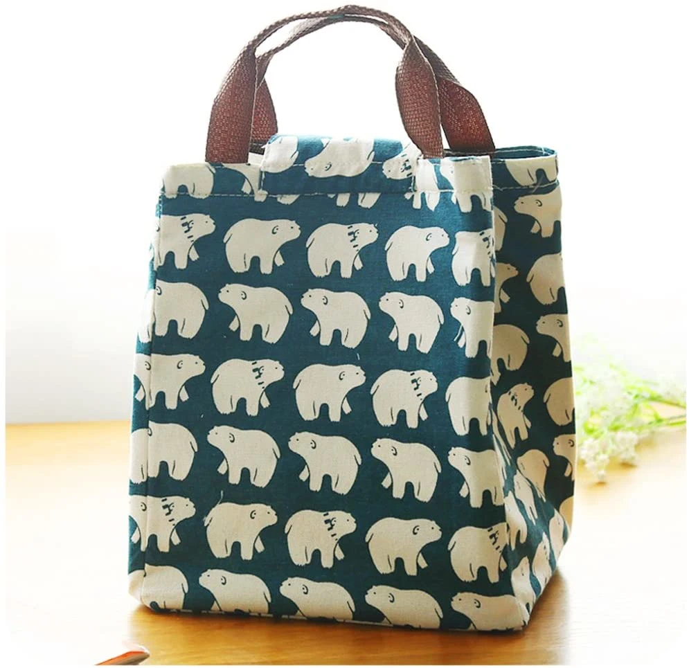 Cute Reusable Cotton Lunch Bag Insulated Lunch Tote Cooler Bag